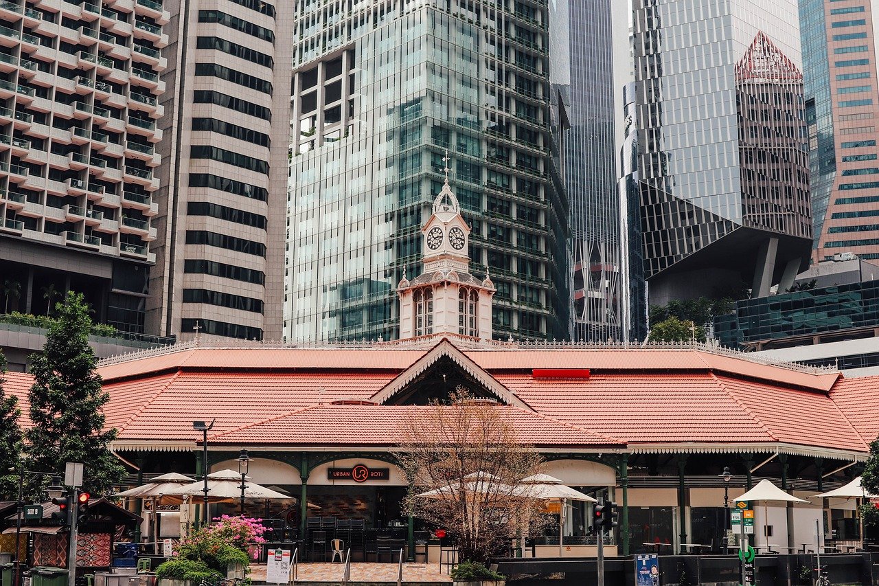 buildings, chinatown, lau pa sat, food, singapore, landmark